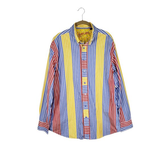 Bugatchi Uomo Long Sleeve Button Up Shirt Primary Color Stripes Size Large - Picture 1 of 10